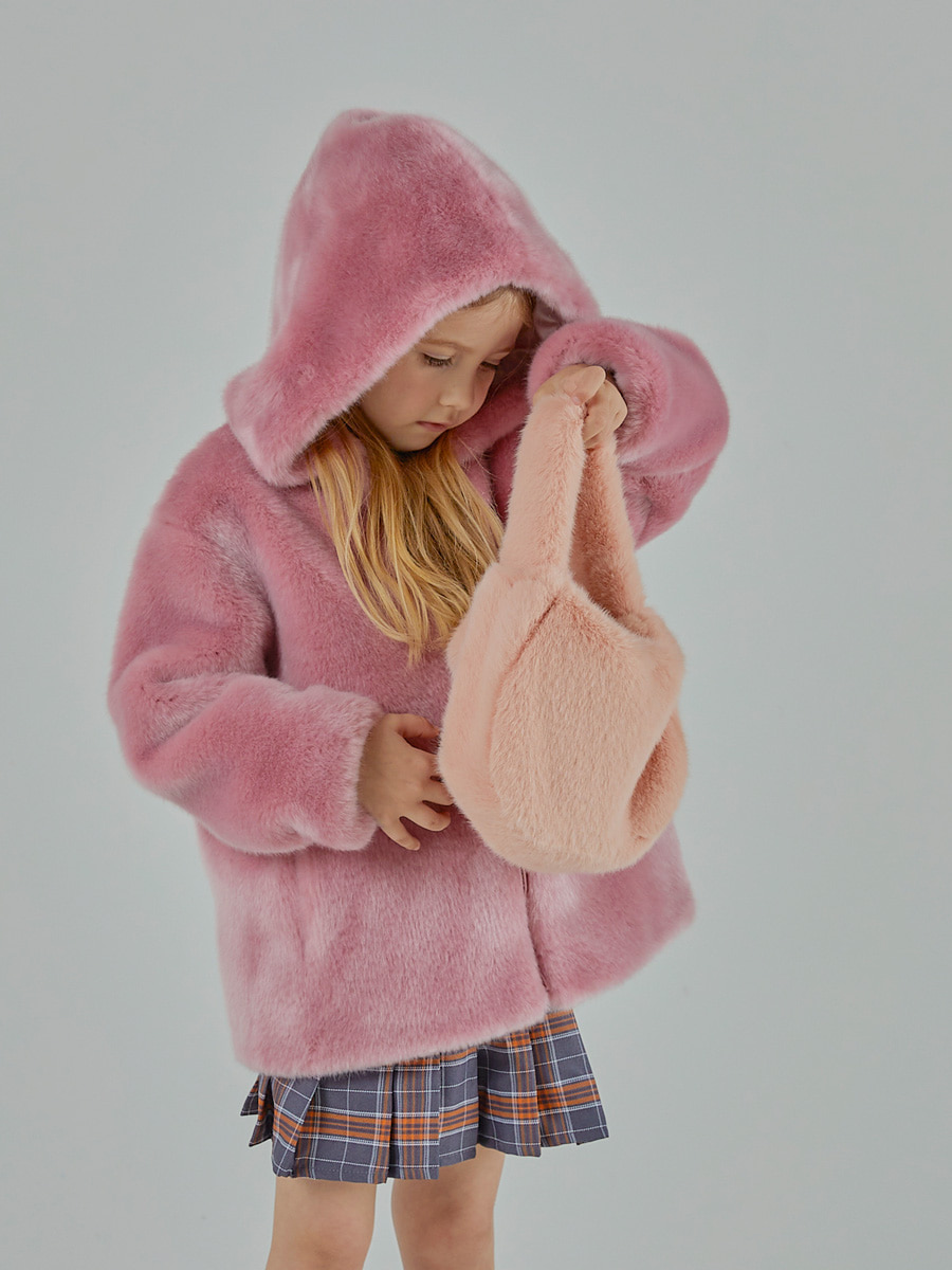 ANGELA kids eco fur hoodie jumper [pink]