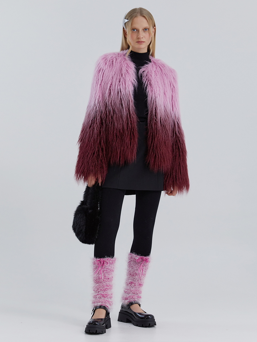 [샘플세일] GRADIO two tone long hair fur jacket [pink purple]