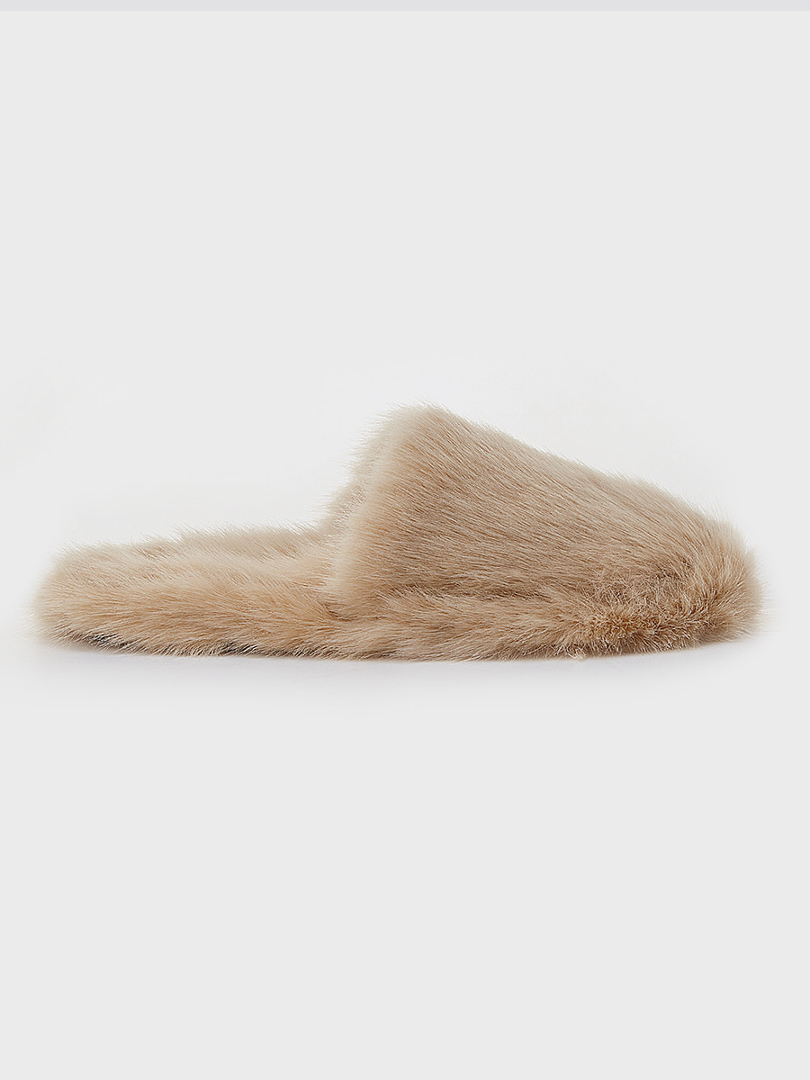ROUND winter ecofur slipper [beige]