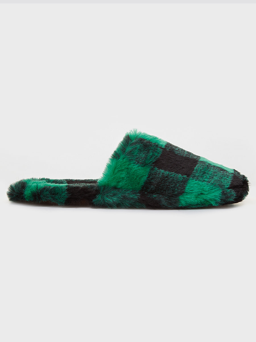 ROUND winter ecofur slipper [green&amp;black]