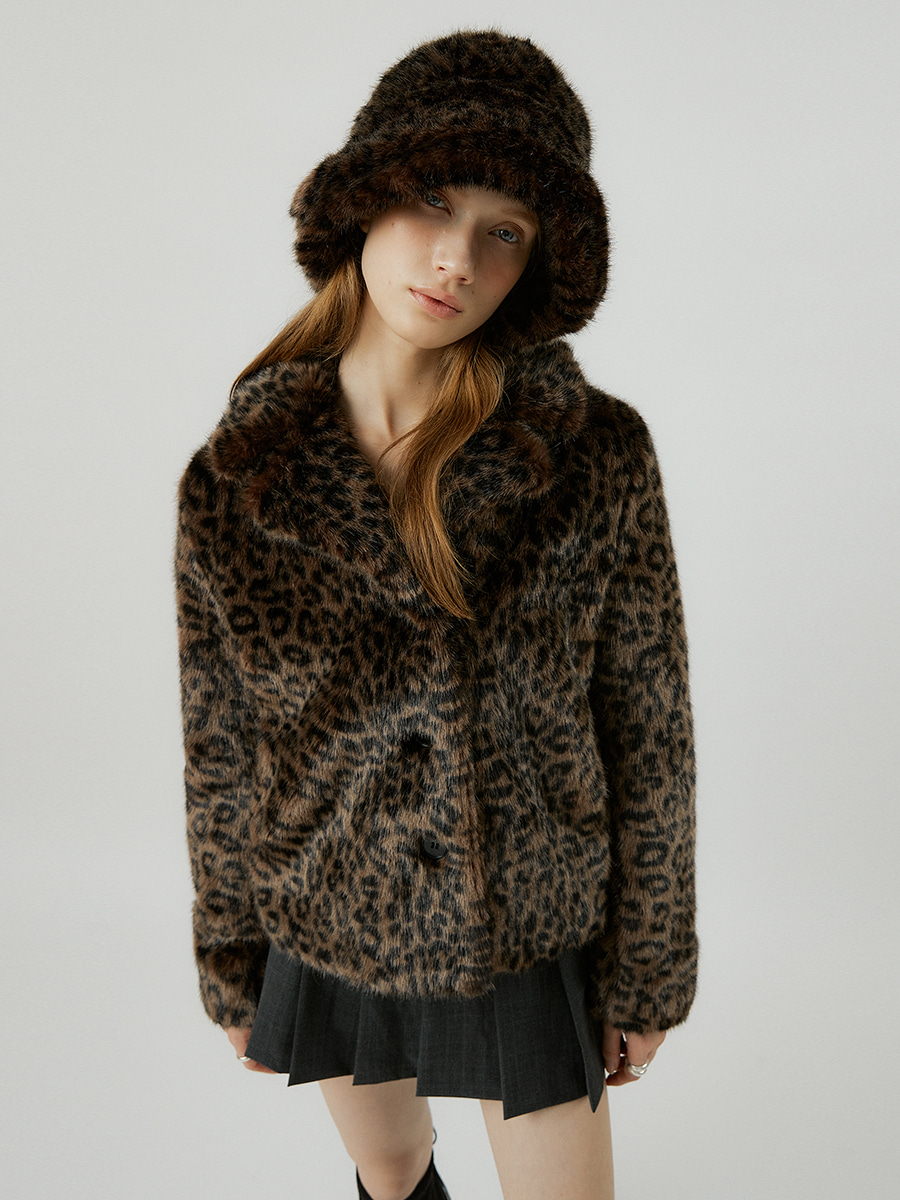 MOMEN leopard pattern fur jacket [leopard]
