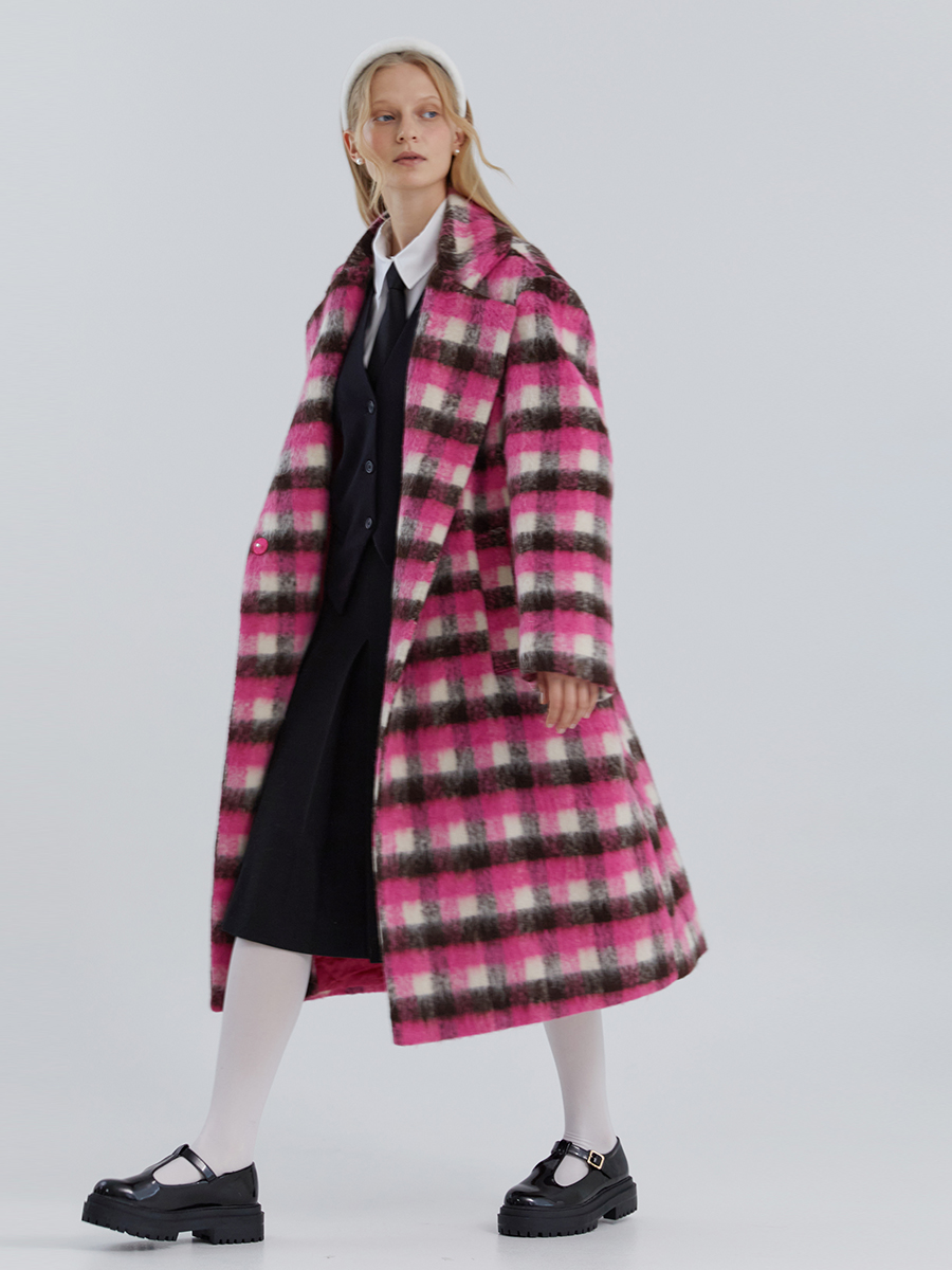 CHERRY check pattern long coat [pink]