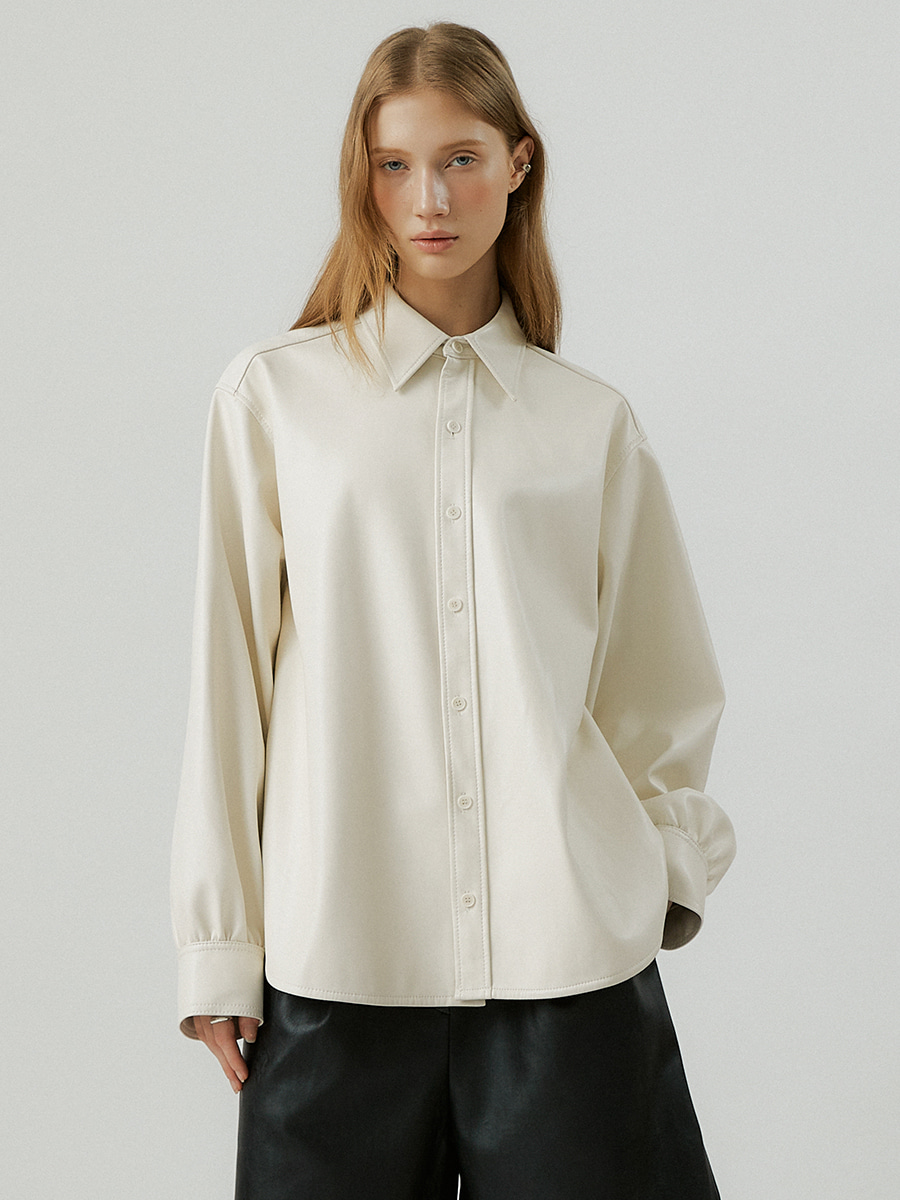 Essential TO leather skinny fit shirt [ivory]