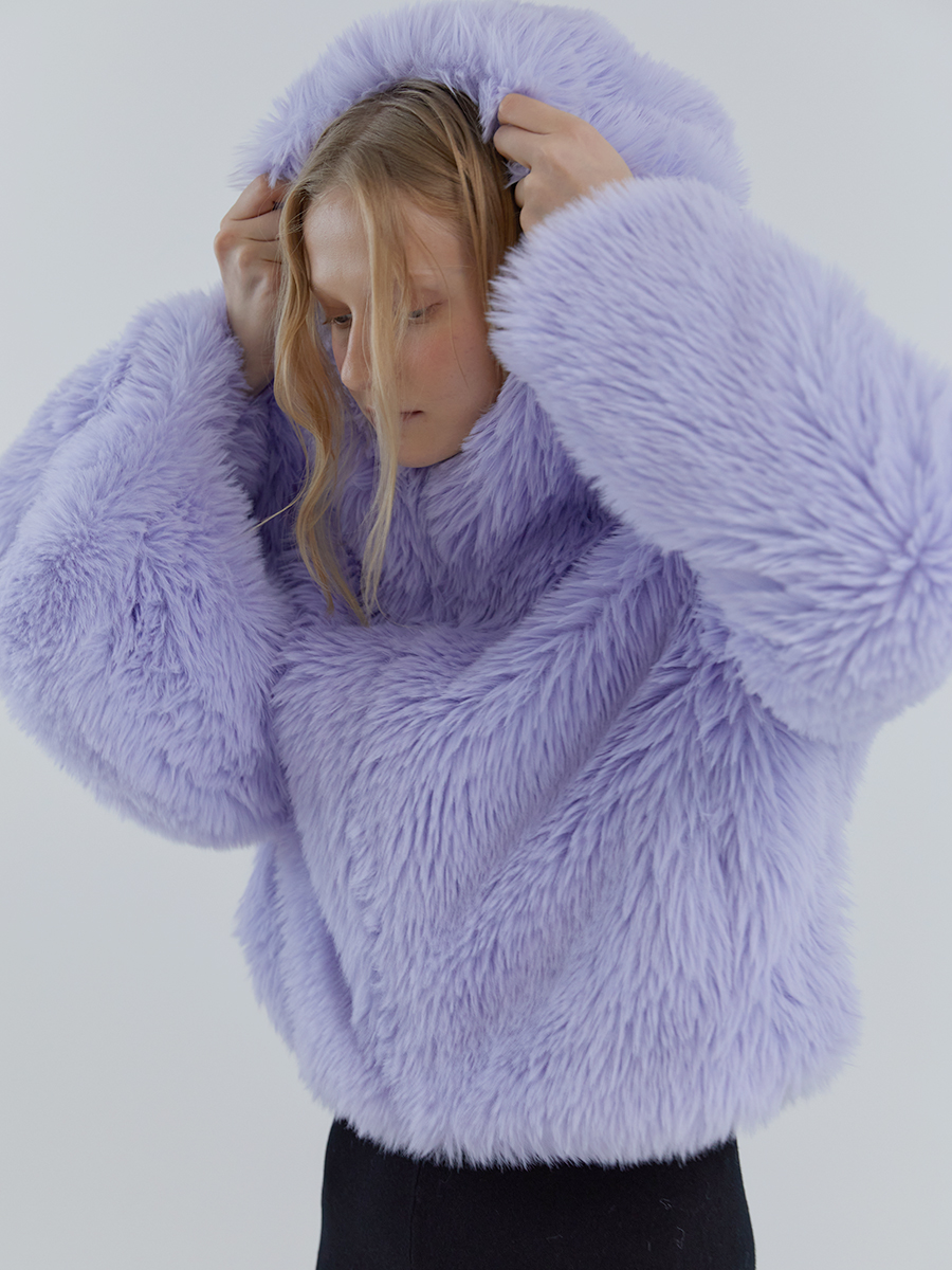 COMELY soft fur crop hoodie jacket [purple]